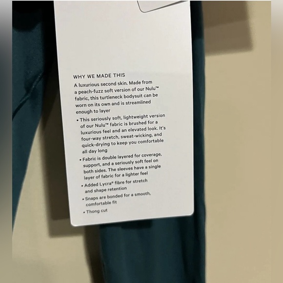 lululemon NWT Wundermost Ultra-Soft Nulu Turtleneck Bodysuit Storm Teal - Picture 10 of 13